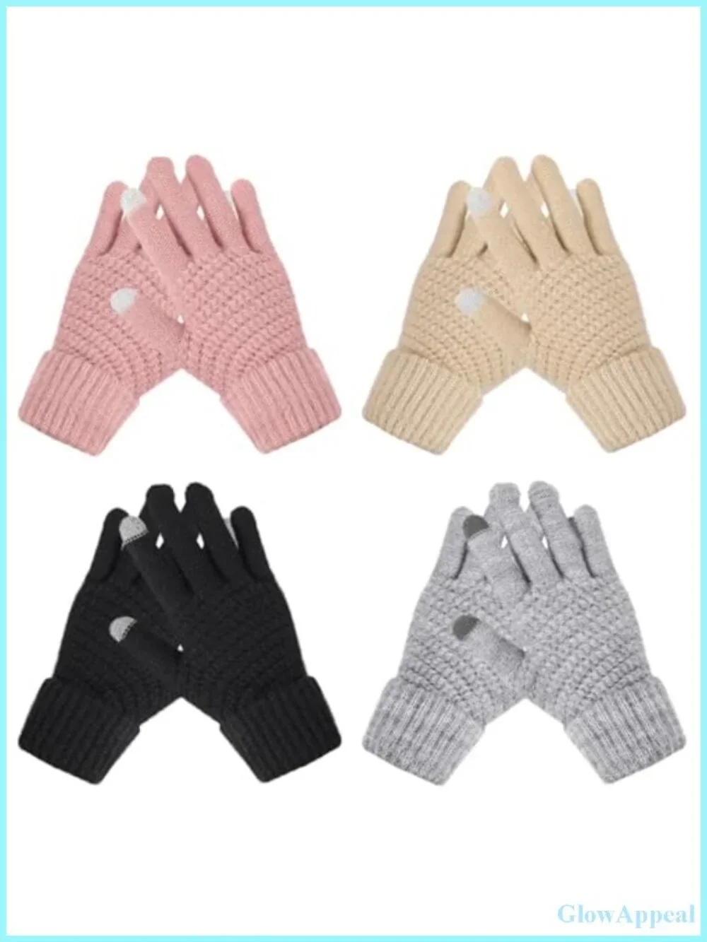 4 Pairs Touchscreen Knit Gloves for Women Winter Cold Weather with Fleece Lining
